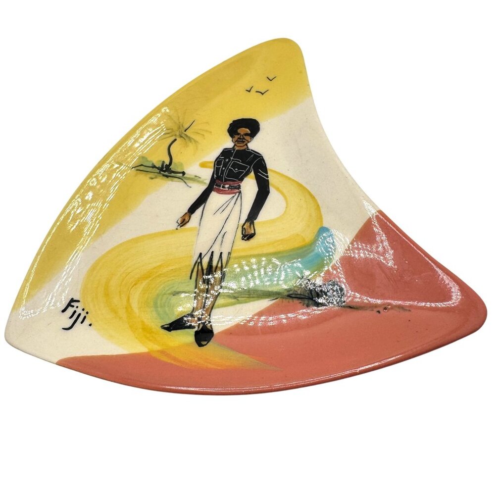 Décor Australia Fiji Ceramic Triangular Dish Ashtray Abstract Art Plate Vtg